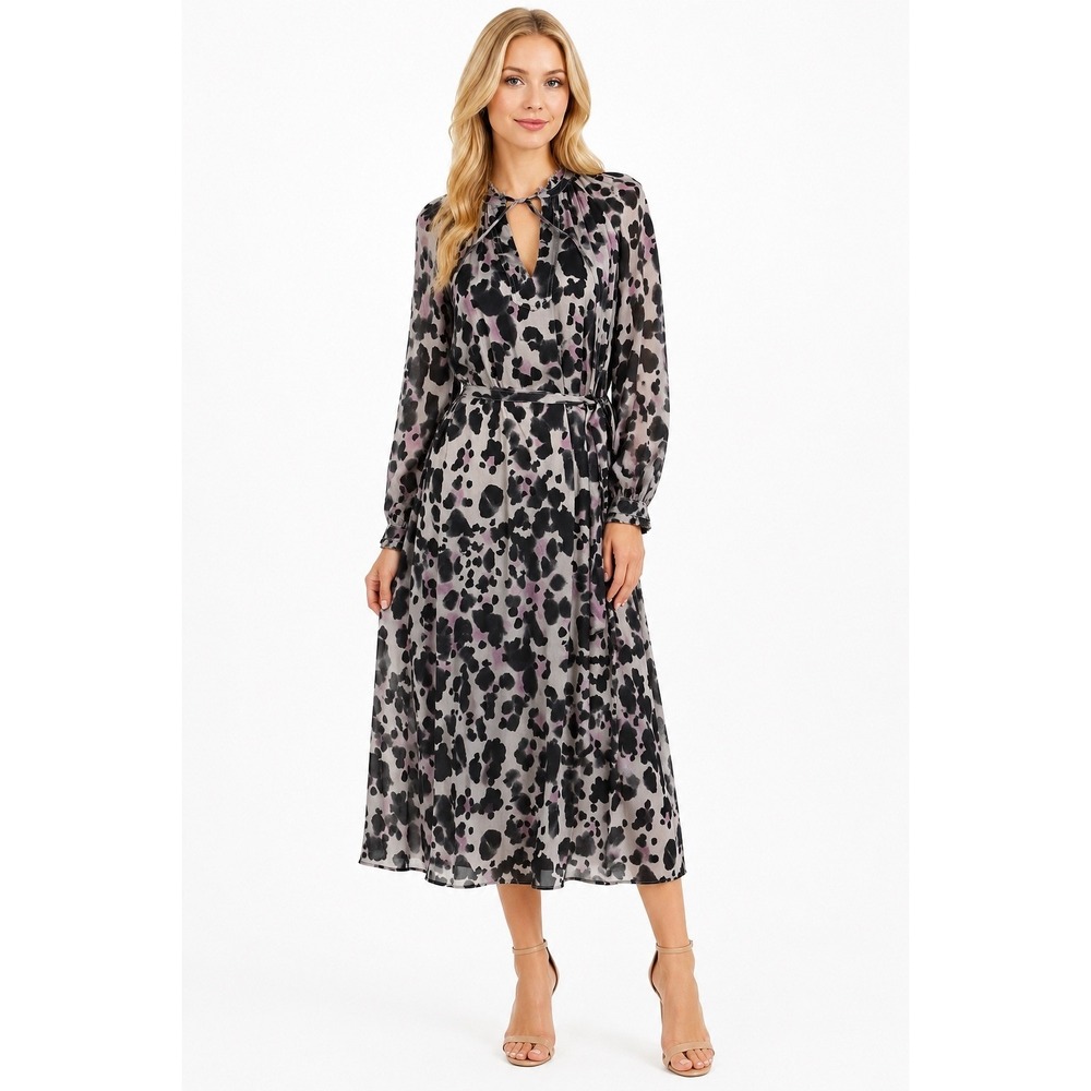 Cloth & Stone Anthropologie Dress Animal Print Midi Dress Grey Lavender XS NWT